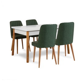Hanah Home Santiago Atlantic-White Green Conjunto Mesa y Sillas Extensible Comedor 120/153x75x75 cm y 4 Sillas